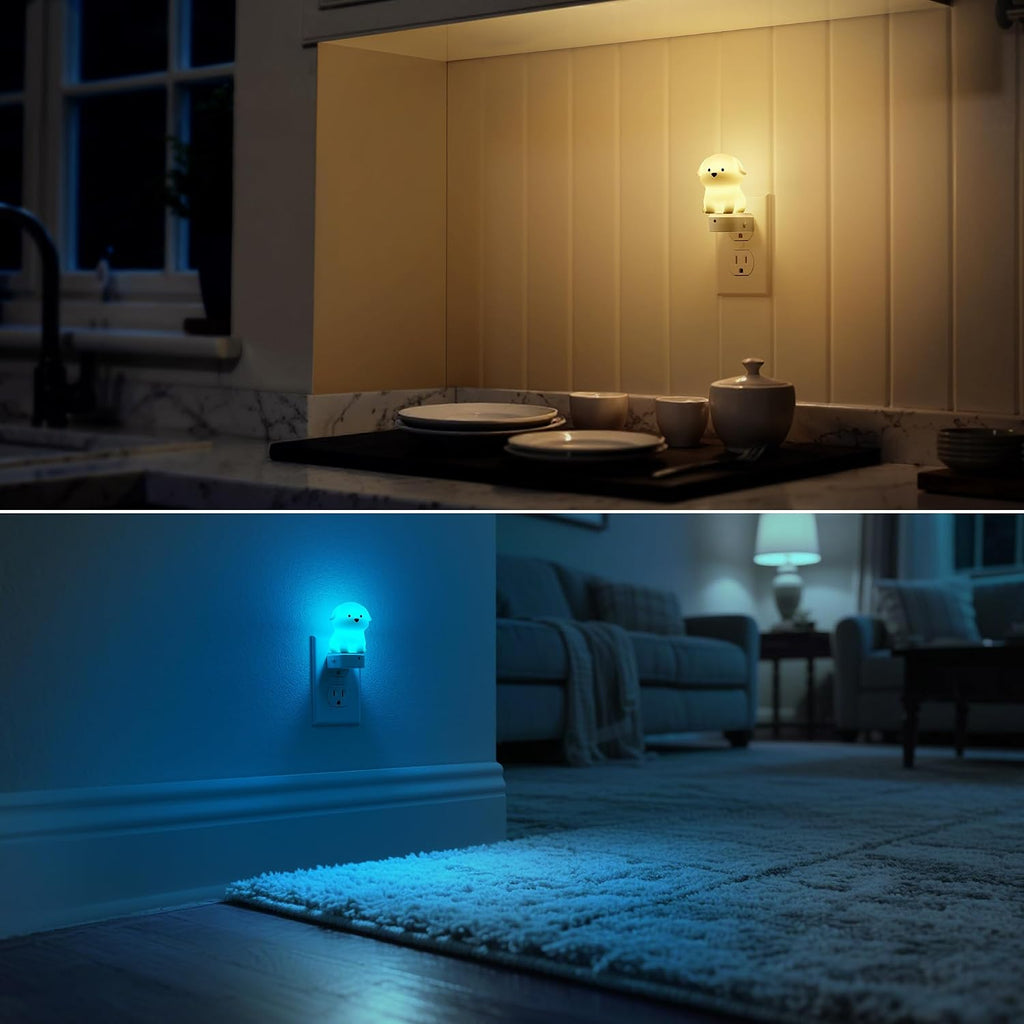 DORESshop LED Night Light for Kids, 3D Cute Puppy Night Lights Plug into Wall with Dusk to Dawn Sensor, RGB+Soft White 3000K Dog Night…