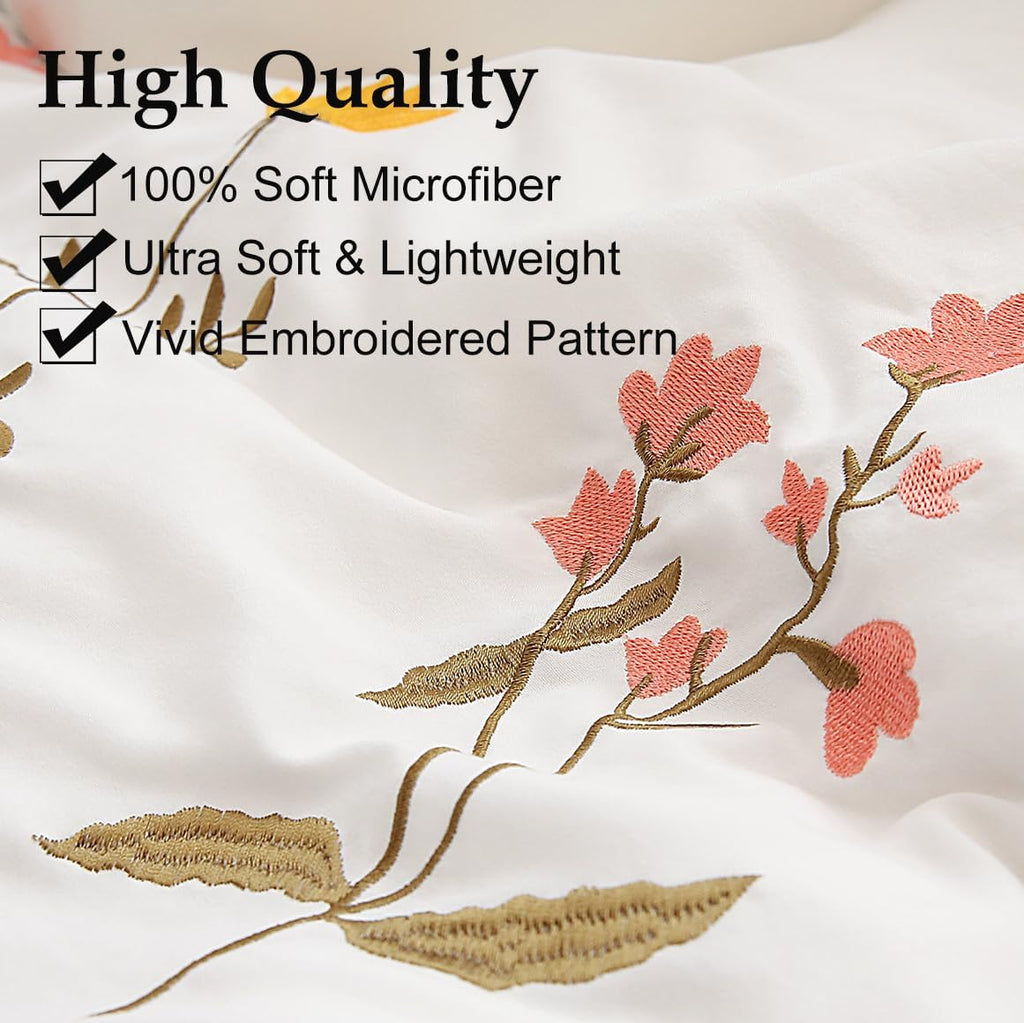 Moveover Move Over White Flower Pillow Cases Set of 2 Embroidery Flower Pillowcases King Size White Pastoral Pillow Covers Soft Washed Micr…