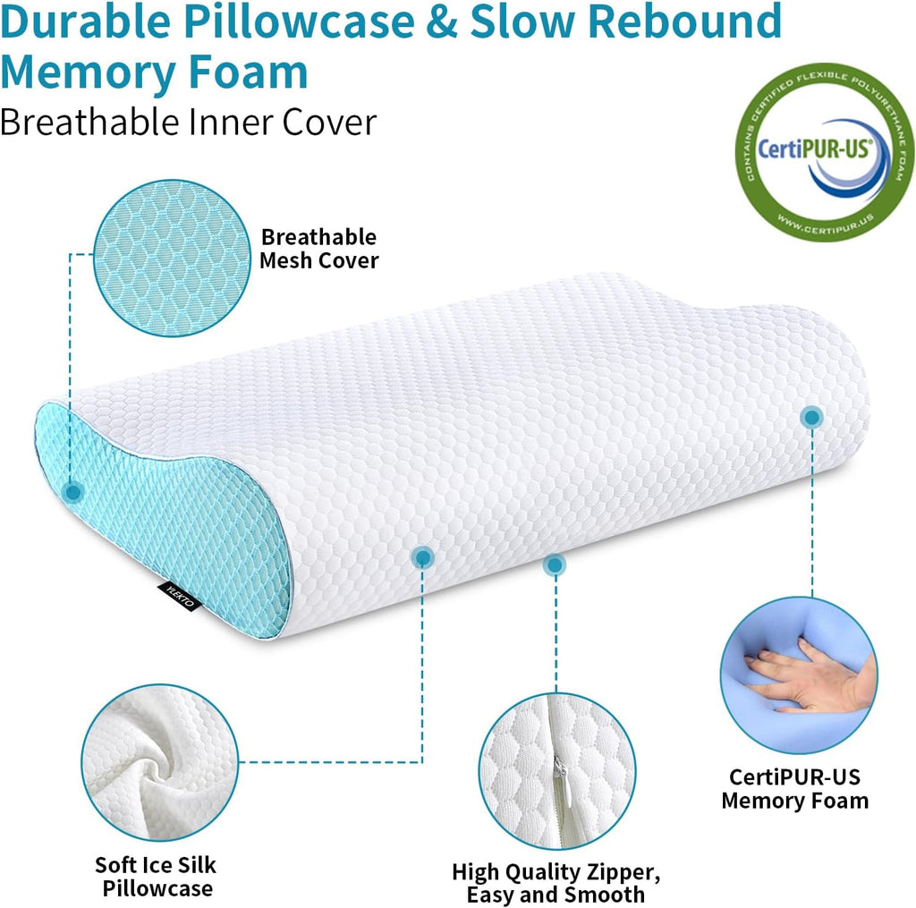 Memory Foam Pillows Neck Pillow Bed Pillow for Sleeping Ergonomic Cervical Contour Pillow for Side Back Stomach Sleeper for Neck and…