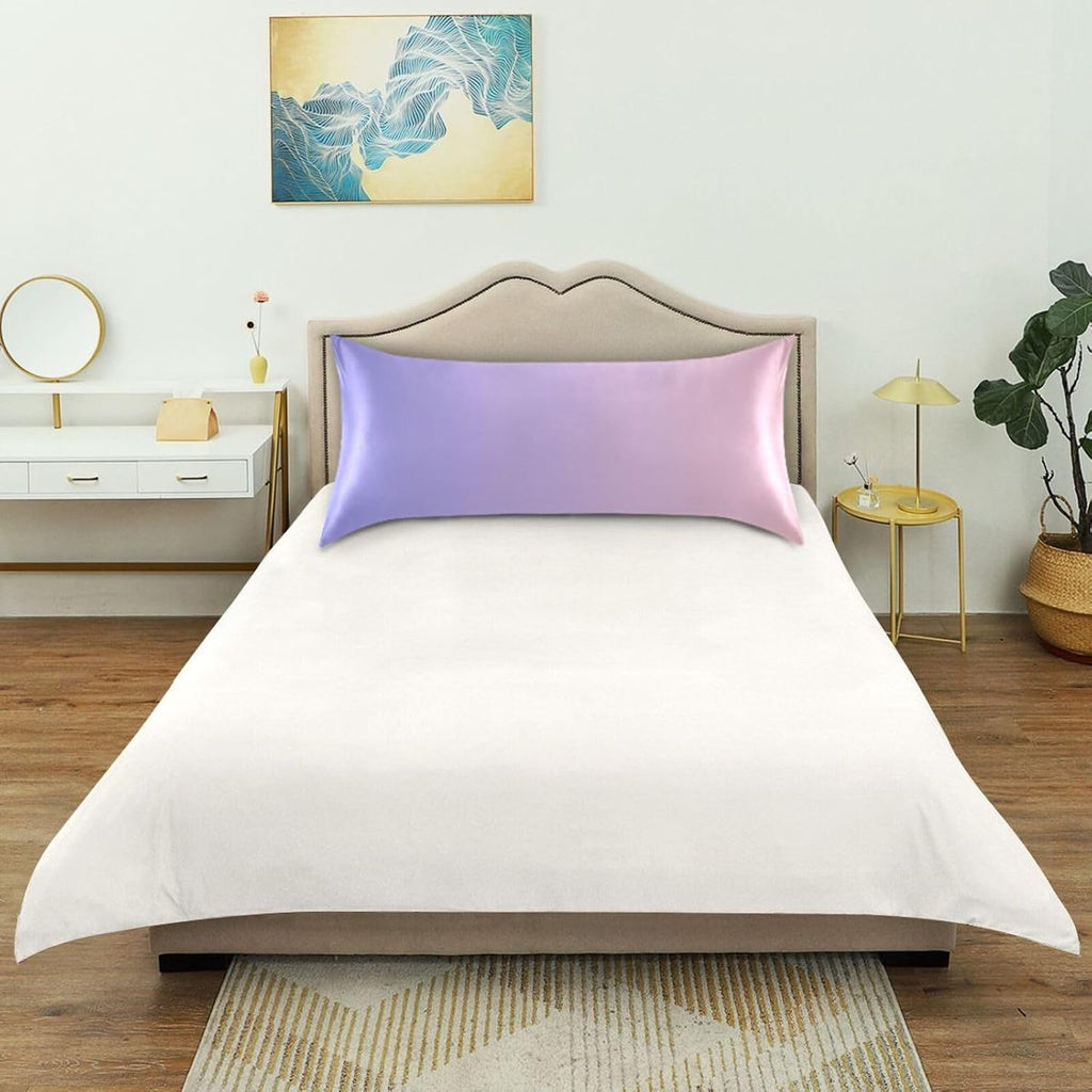 Purple Pink Gradient Color Pillow Covers Silk Pillowcase for Hair and Skin Soft Smooth Cooling Satin Pillowcase Standard Size Pillow Case…