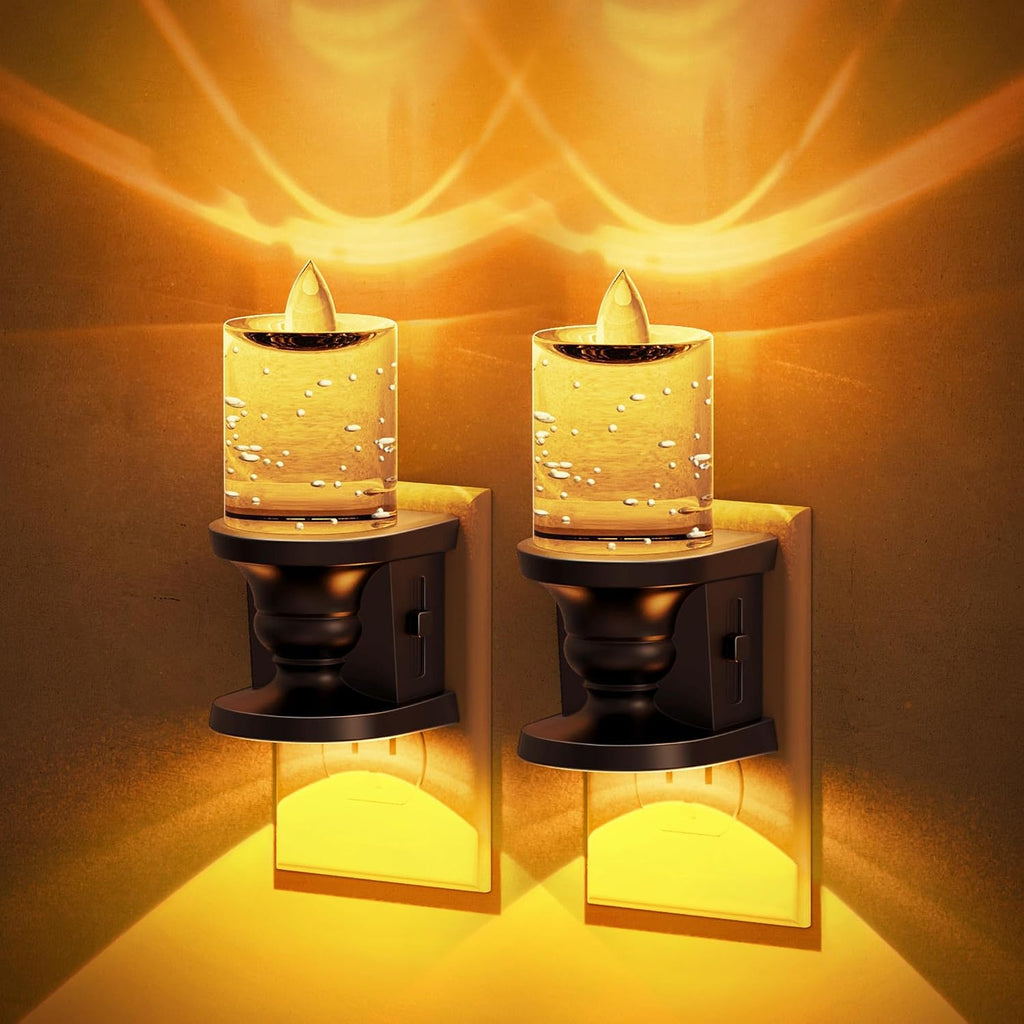 JandCase Night Light, Candle Amber Night Lights Plug into Wall 2 Pack, Flameless Flickering Candle Nightlight, 0-100LM Dimmable LED…