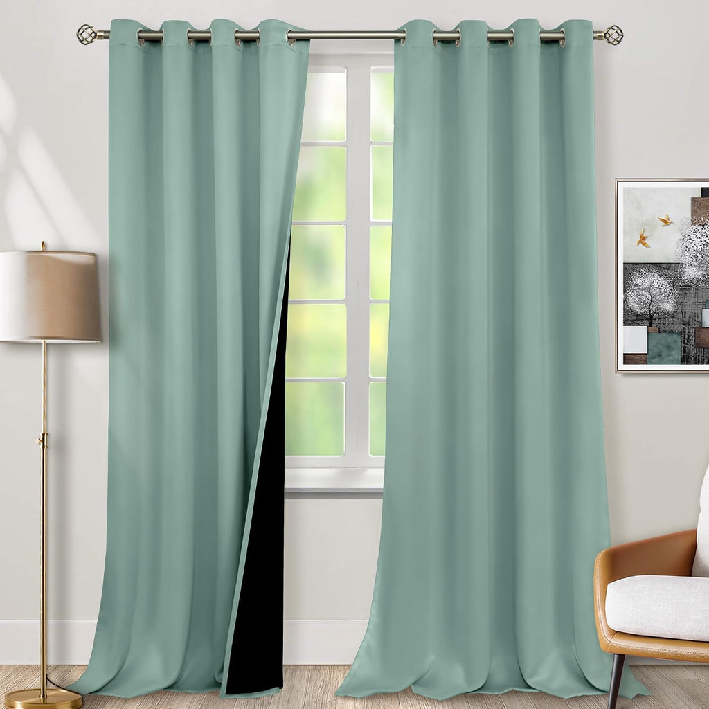 BGment Frosty Green Blackout Curtains 95 Inches Long 2 Panels Set for Living Room, Thermal Insulated 100% Light Blocking Curtains & Drapes,…