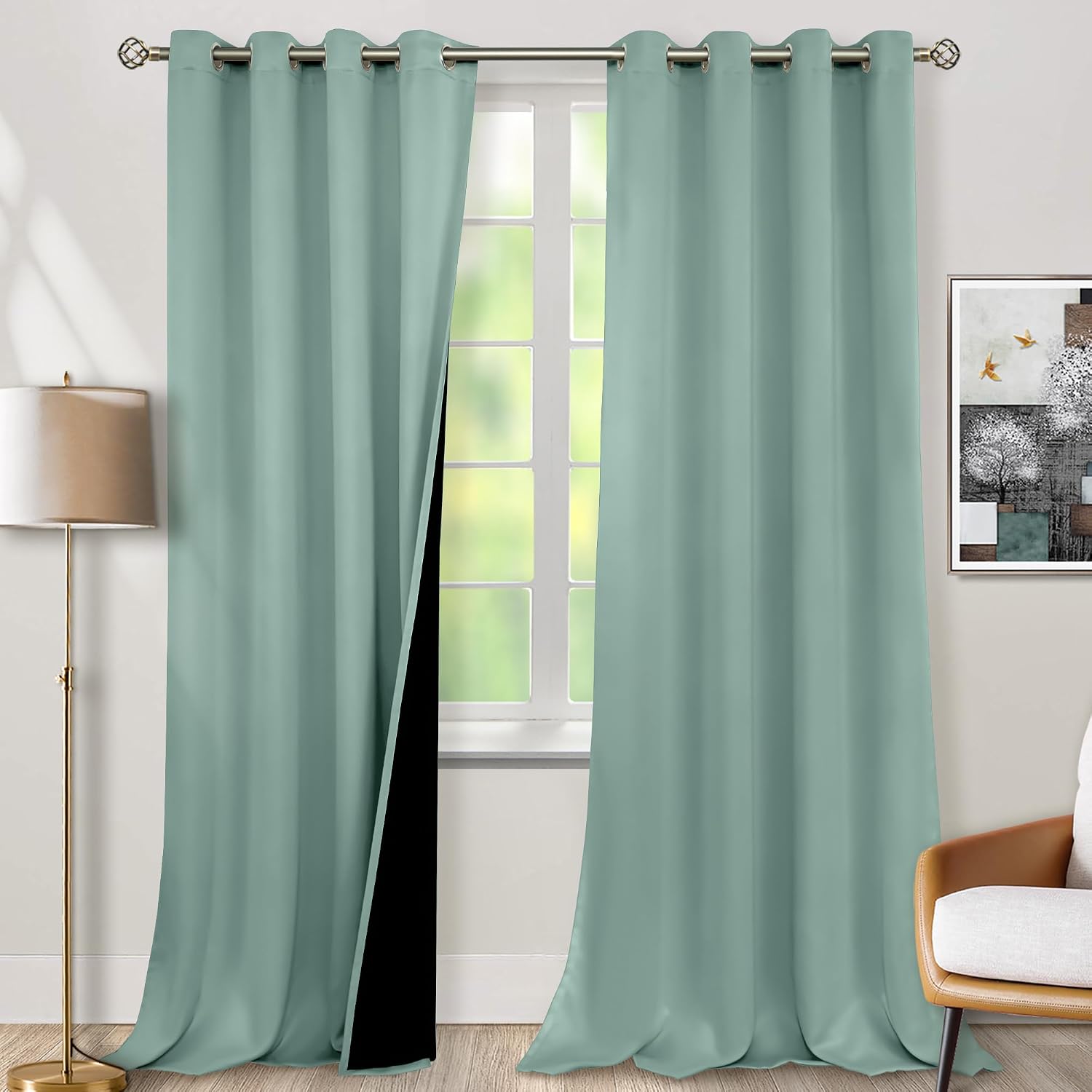 BGment Frosty Green Blackout Curtains 95 Inches Long 2 Panels Set for Living Room, Thermal Insulated 100% Light Blocking Curtains & Drapes,…