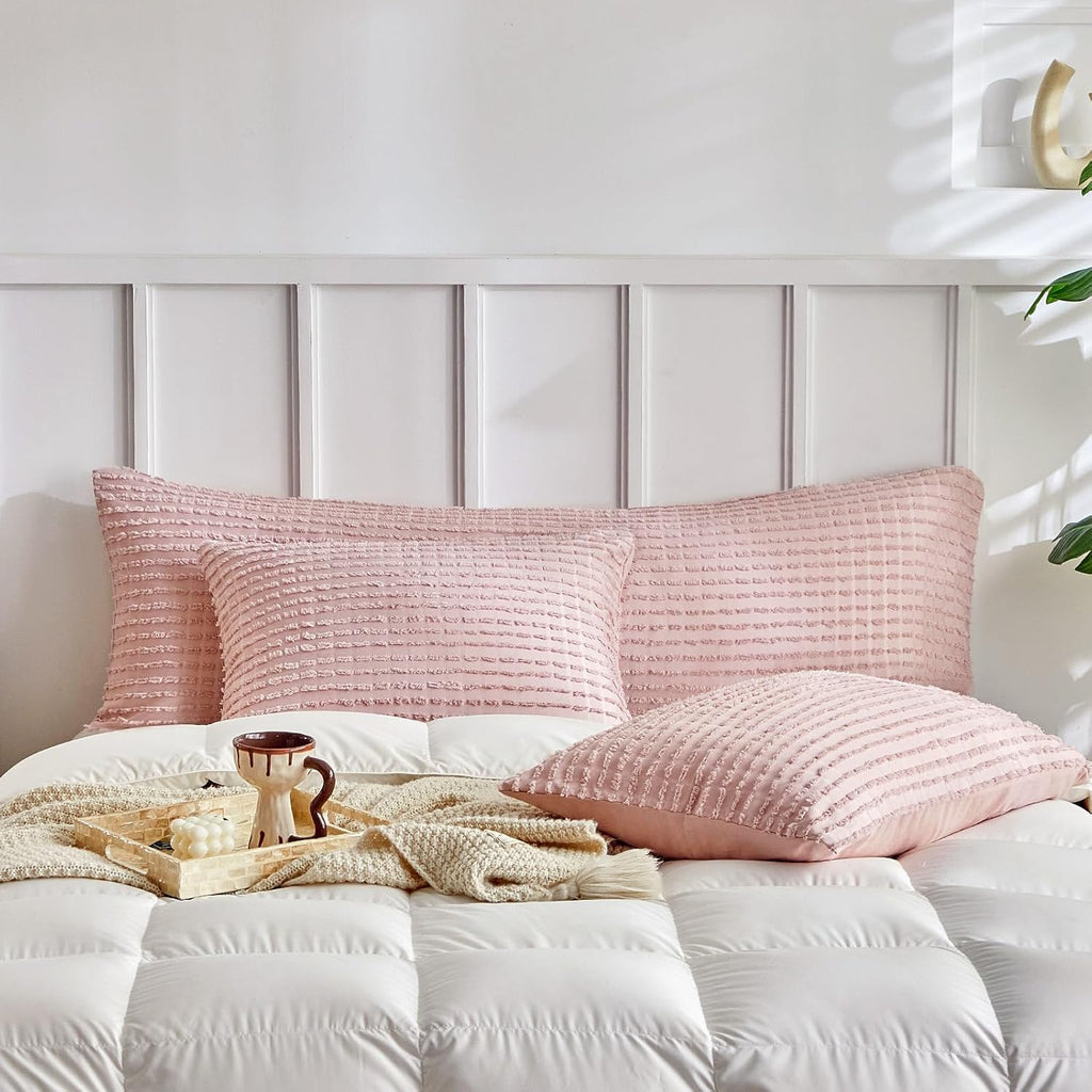 Warmdern Pink Pillow Covers Body Pillow Cover Soft Microfiber Pillow Cases Set of 1 Boho Textured Pillowcase with Envelope Closure(Pink, Bo…