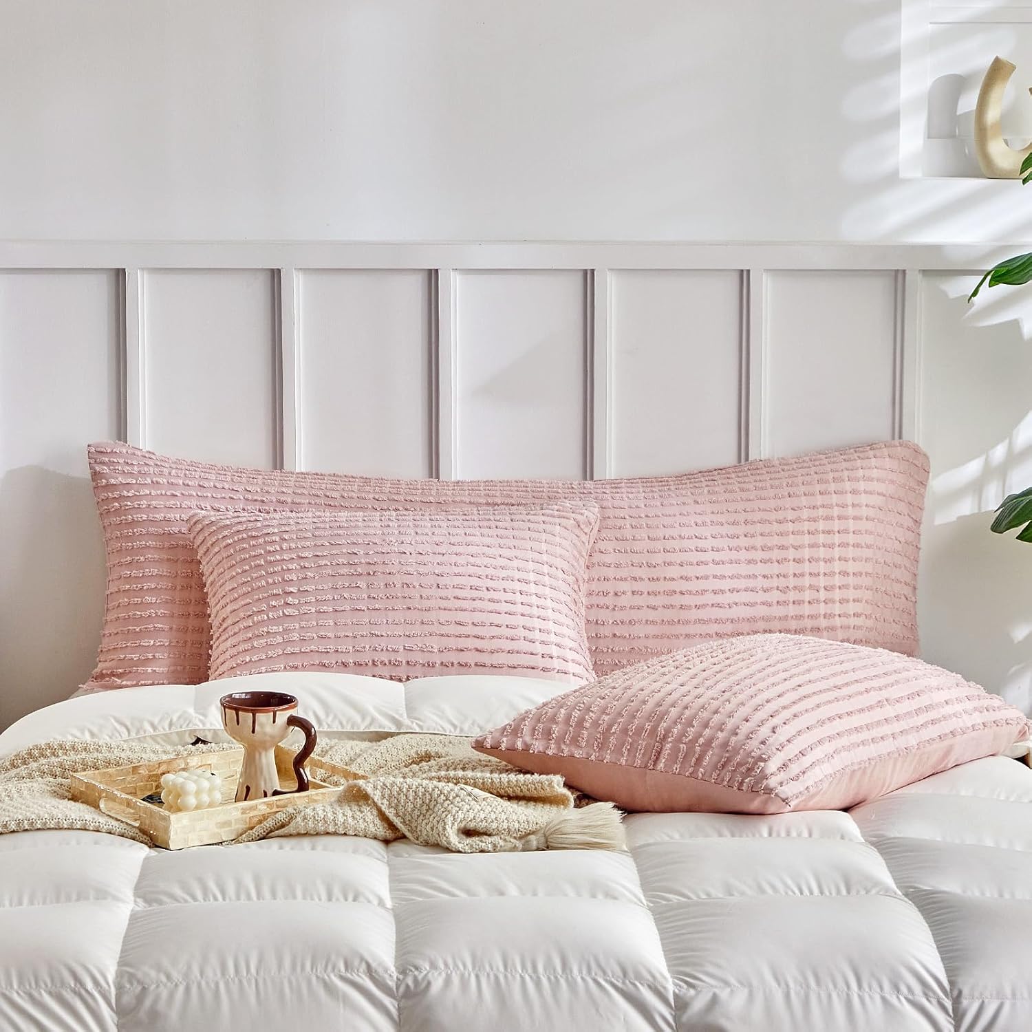 Warmdern Pink Pillow Covers Body Pillow Cover Soft Microfiber Pillow Cases Set of 1 Boho Textured Pillowcase with Envelope Closure(Pink, Bo…