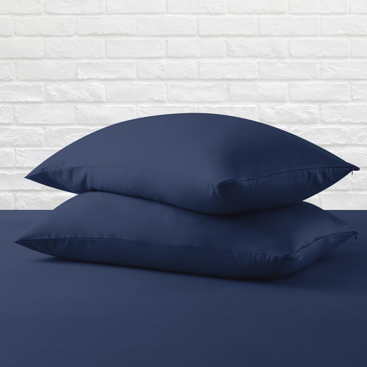 ZaizaiHome Queen Size Pillow Protector Set of 2, 100% Egyptian Cotton Pillow Cases with Zipper 400 Thread Count Sateen Weave Cotton Navy Bl…