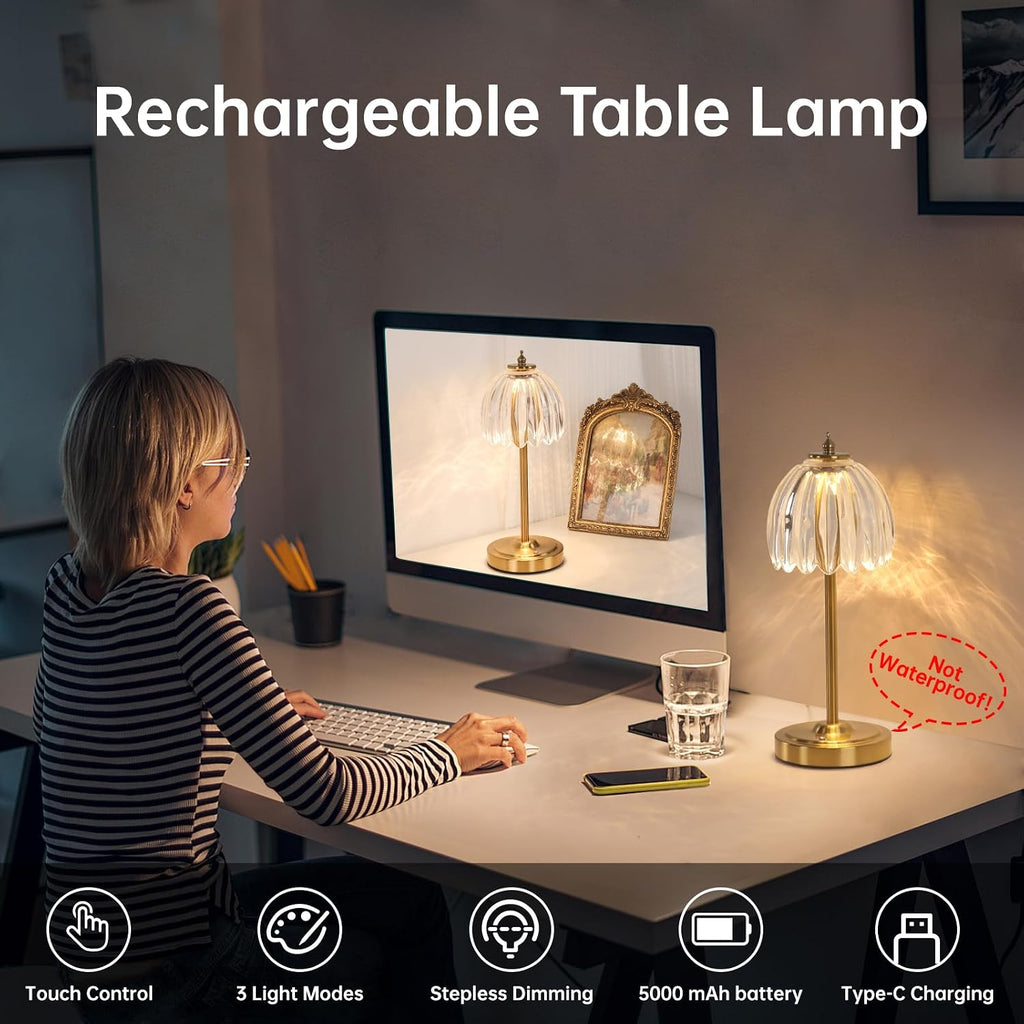 Shenmoyl Set of 2 Tulip Table Lamp with 5000mAh Battery & Touch Control, Cordless Table Lamp with 3 Colors, Dimmable Rechargeable Table…