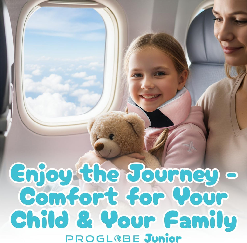 ProGlobe Junior Kids Travel Neck Pillow - Ergonomic Memory Foam Pillow for Airplane, Car, Booster Seat - Soft, Washable, Compact Travel Pil…