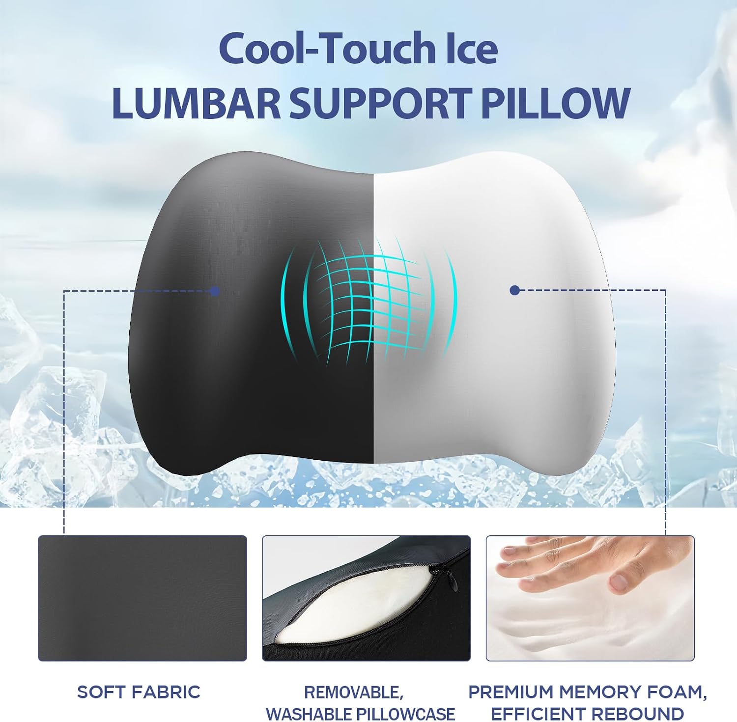 Bymecost Lumbar Support Pillow for Office Chair, Cooling Car Lumbar Pillow Lower Back, Memory Foam Back Cushion with Adjustable Straps, Ergo…