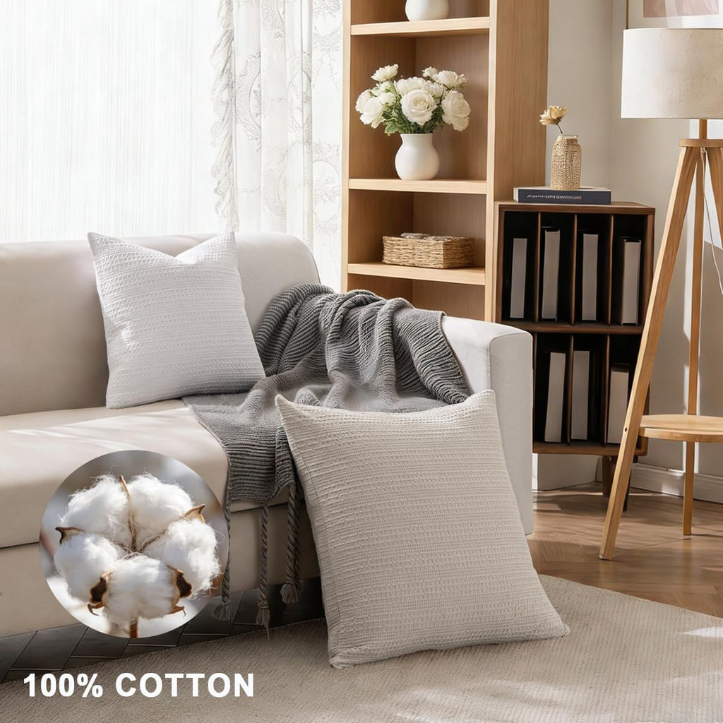 Cocoploceus Off White Pillow Covers 18x18 Throw Pillow Covers Set of 2 Boho Decorative Pillow Shams Stone Washed Cotton Pillowcase for Couc…