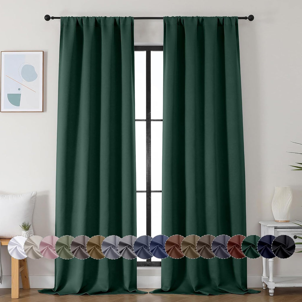 Simplebrand Ava Ever Green Blackout Curtains for Bedroom 96 Inches Long 2 Panels, Thermal Insulated, Energy Saving Living Room Window …