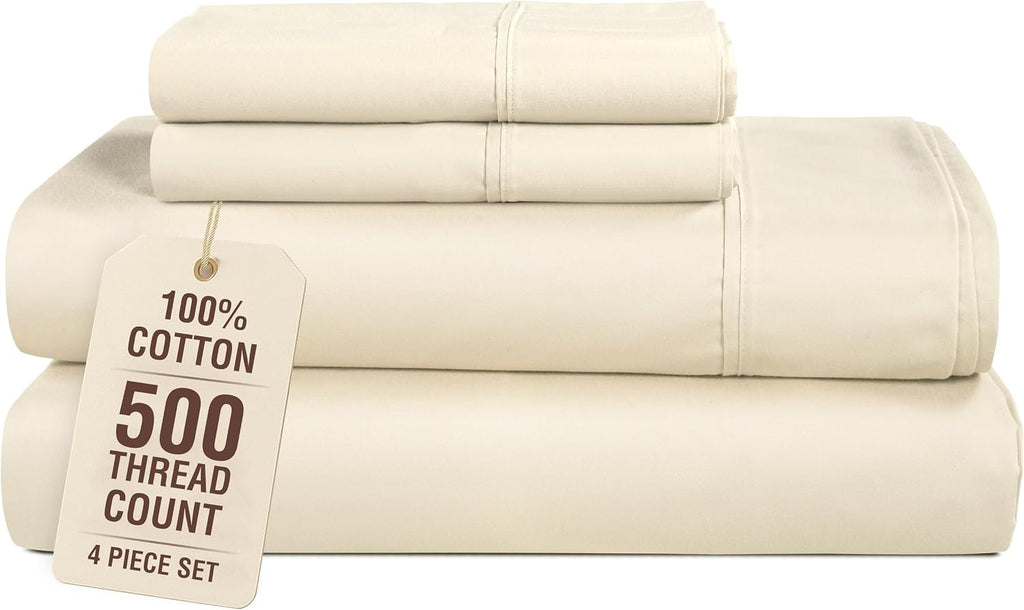 Casa Platino Twin XL Size Sheets, 100% Cotton 4 Piece Set with 500 Thread Count Silky Smooth Sateen Finish, Lightweight and Durable Twin…