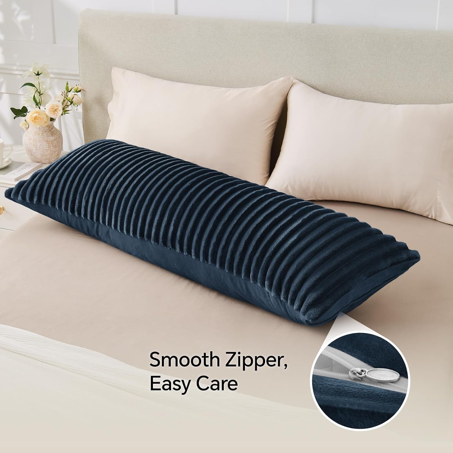 Bedelite Fluffy Faux Fur Body Pillow Cover with Zipper, Luxury Plush 3D Striped Pillow Cover 20x54 Inches, Super Soft and Cozy Long Body Pi…