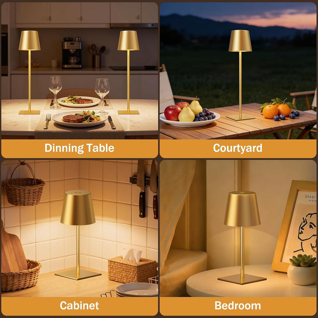 Kakanuo Gold Cordless Rechargeable Table Lamp, 4 Pack Portable Desk Lamp with 5000mAh Battery, Touch Control Stepless Dimming, Wireless…