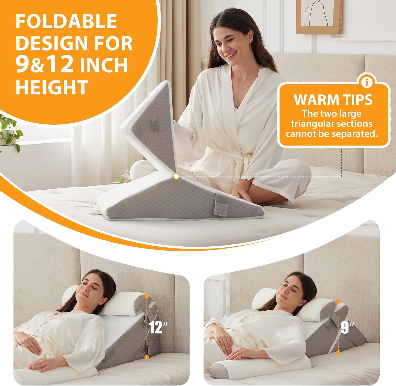 Ruqmuis 4PCS Wedge Pillow Set for After Surgery, Adjustable 9&12 Inch Bed Wedge Pillow for Sleeping, Incline Pillow Wedge for Headboard, Po…
