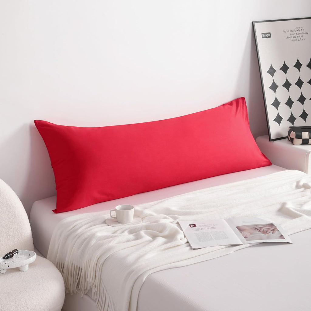 Ntbay Cotton Body Pillowcase - Envelope Closure 20x54 Pillowcase, Breathable and Soft Bed Pillow Case, Red Cotton Red