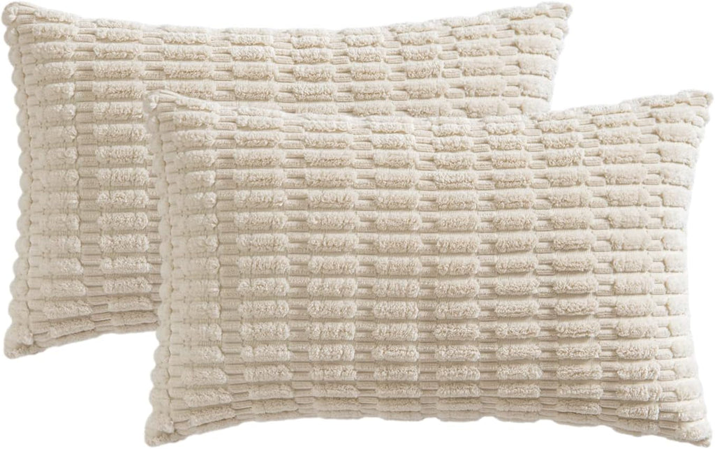 Miulee Pack of 2 Corduroy Decorative Lumbar Throw Pillow Covers 20x12 Inch Soft Boho Striped Pillow Covers Modern Farmhouse Home Decor for…