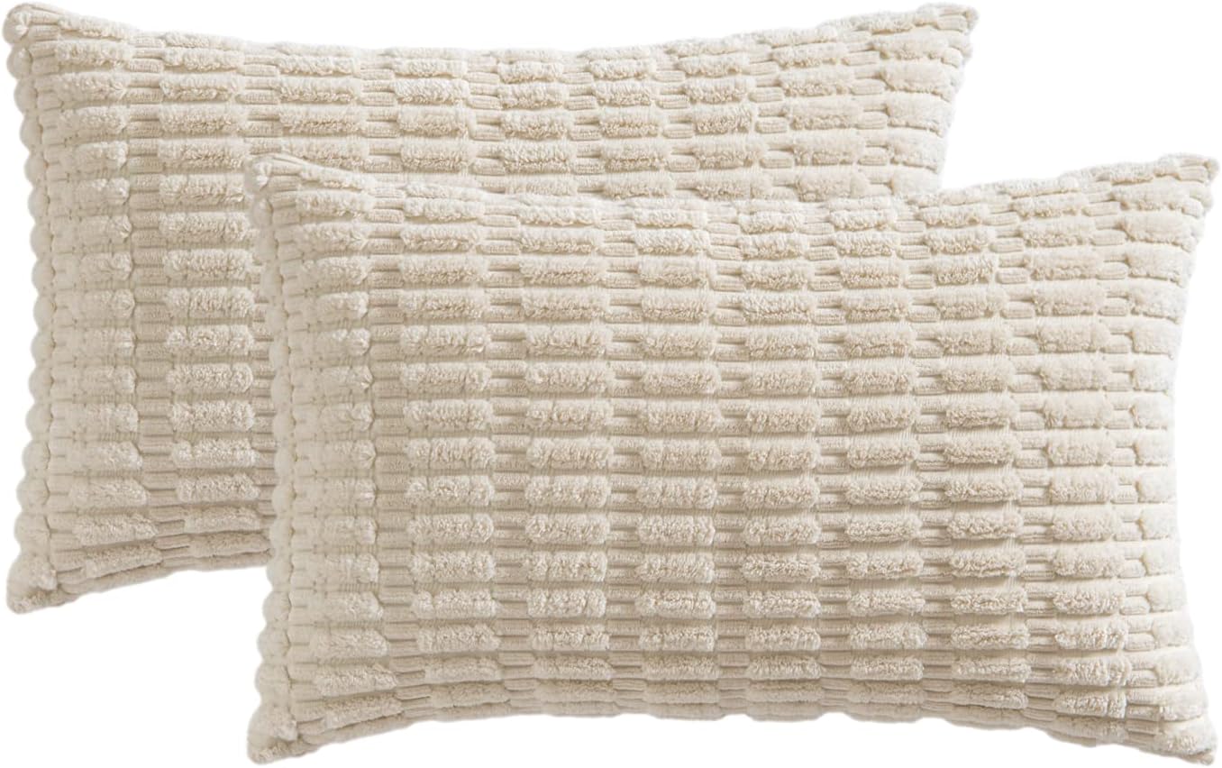 Miulee Pack of 2 Corduroy Decorative Lumbar Throw Pillow Covers 20x12 Inch Soft Boho Striped Pillow Covers Modern Farmhouse Home Decor for…