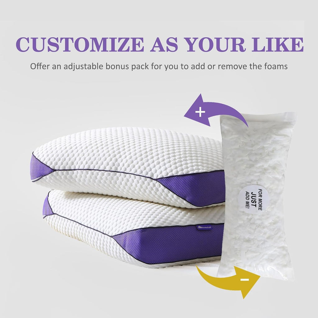 HOMELAB Adjustable Shredded Memory Foam Pillow Queen Size, Cooling Bed Pillow for Sleeping with Removable Cover, Medium Pillow for Side…