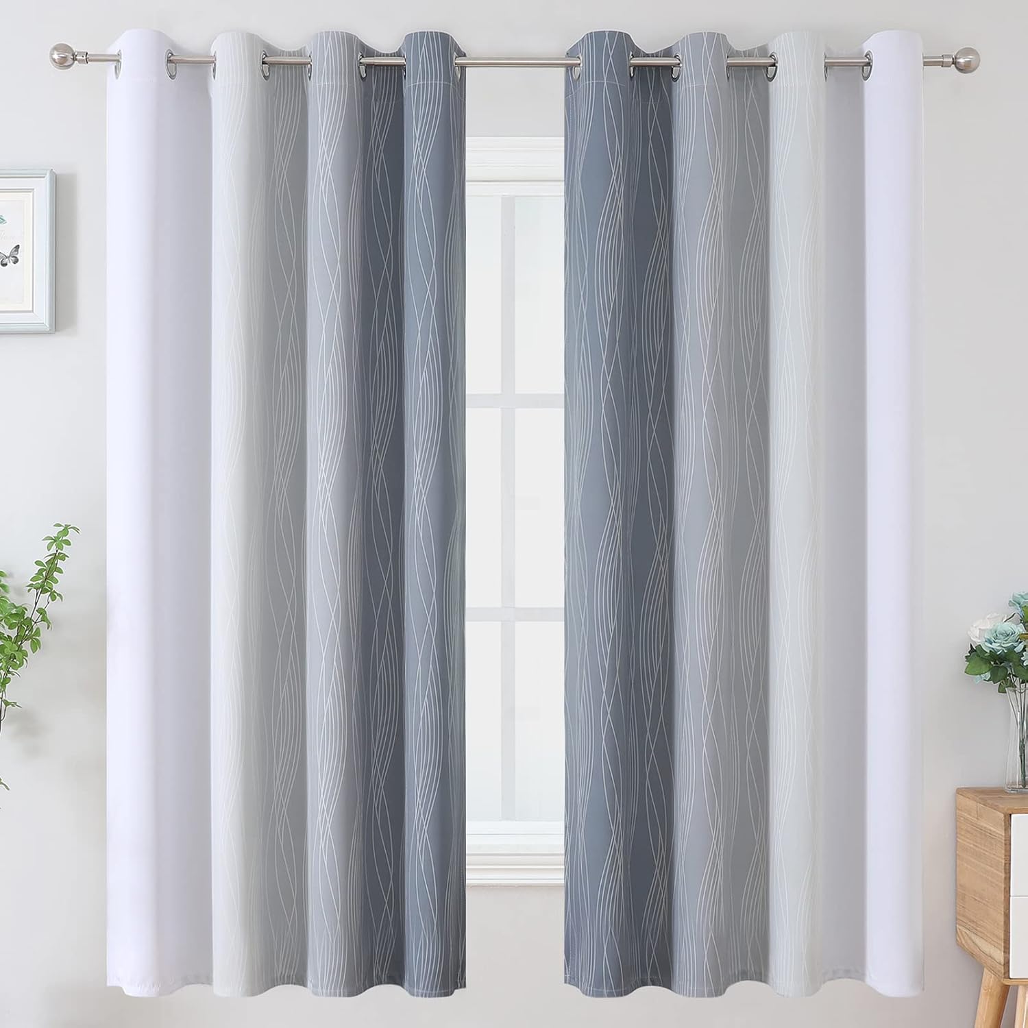 Estelartextiler Estelar Textiler Grayish White and Grey Blackout Curtains for Living Room, Ombre Thermal Insulated Noise Reducing Blackout…