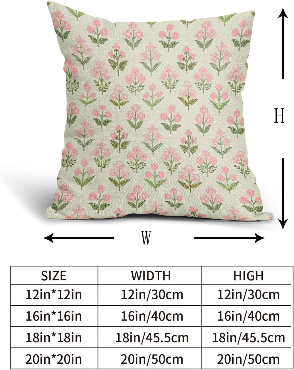 Pink Green Floral Pillow Covers 24x24 Inch Set of 2, Vintage Flower Block Print Decorative Throw Pillowcases Outdoor Farmhouse Cushion…
