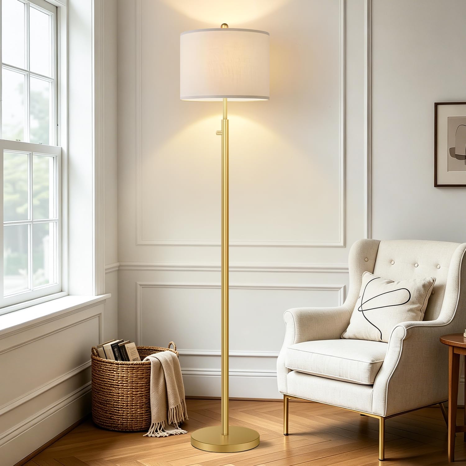 Nintiue 【Upgraded】 Dimmable Floor Lamp for Living Room, 11W LED Bulb Included, Modern Standing Lamp, Tall Pole Light with Linen Shade for…