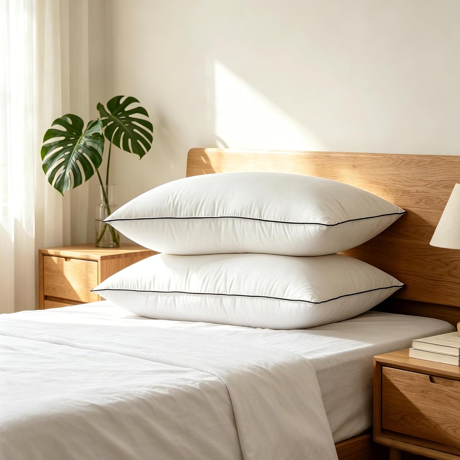 Premium Pillows Queen Size Set of 2, Luxury Hotel Collection Quality Soft Fluffy and Supportive Down Fiber Bed Pillows, Breathable Cotton…