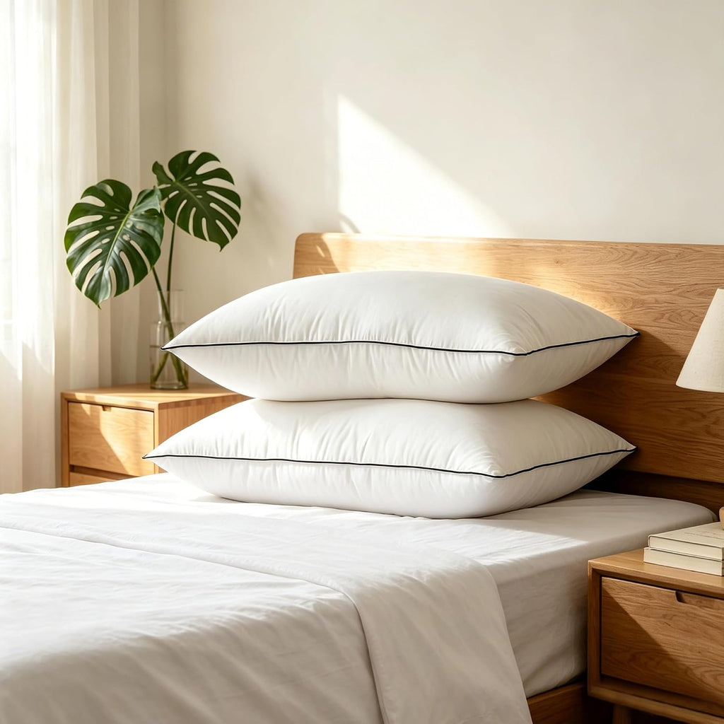 Down Bed Pillows Standard Size Set of 2, Luxurious Hotel Pillow for Back, Stomach and Side Sleepers, Downproof, Soft, Fluffy, Breathable…