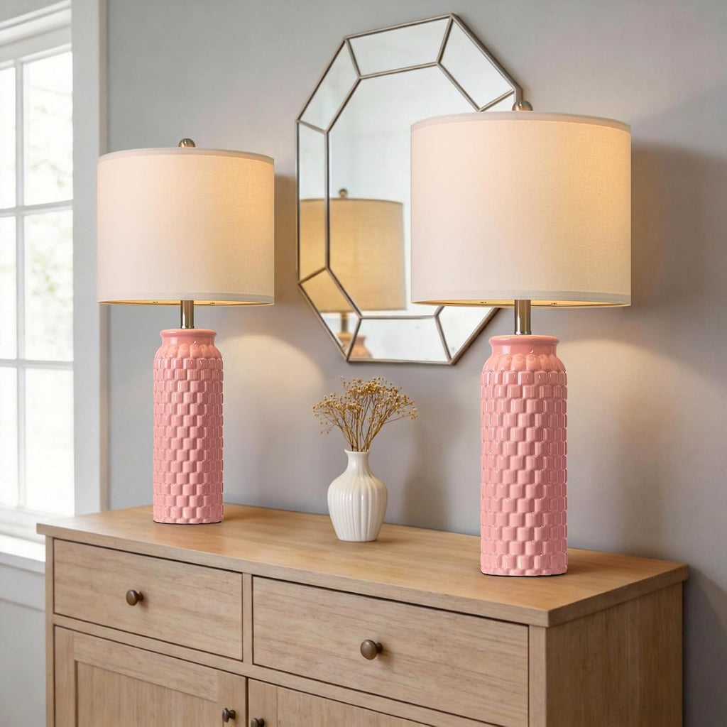 USumkky 27" Ceramic Table Lamps Set of 2 - Modern Farmhouse & Boho Style, Bedside Nightstand Lamps for Bedroom, Living Room End Table…