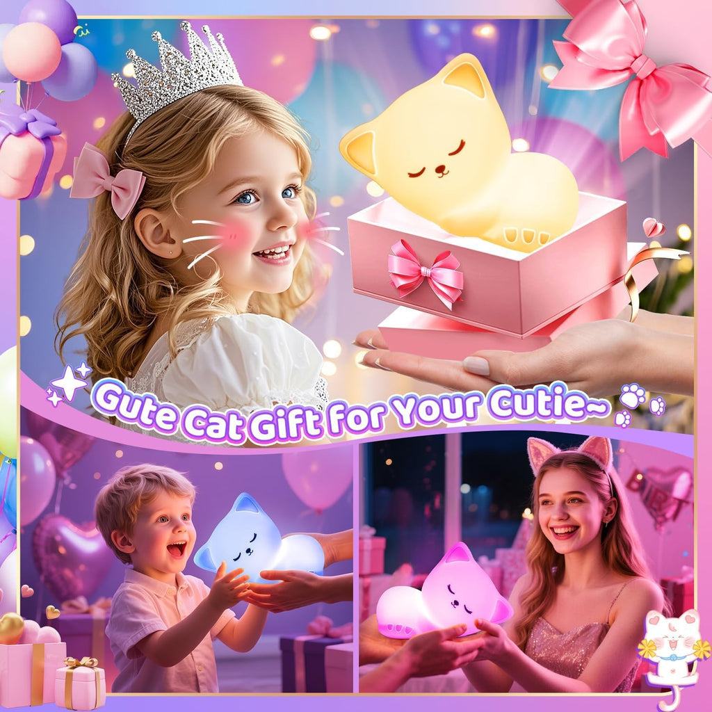 Night Light for Kids,16 Colors Cat Lamp Cute Lamp, Dimmable Baby Night Lights for Nursery, Silicone Rechargeable Nightlight for Kids…