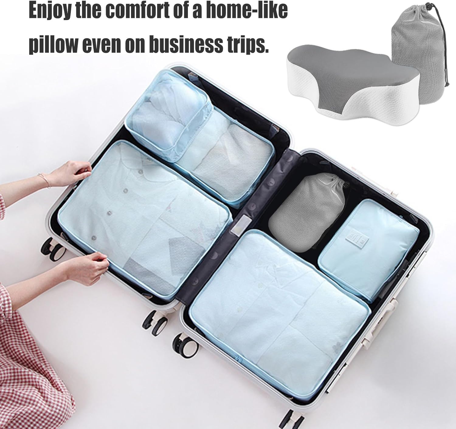 Bespilow Travel Cervical Pillow for Sleeping, Small Memory Foam Neck Pillow with Cooling Washable Cover, Compact Ergonomic Neck Support…