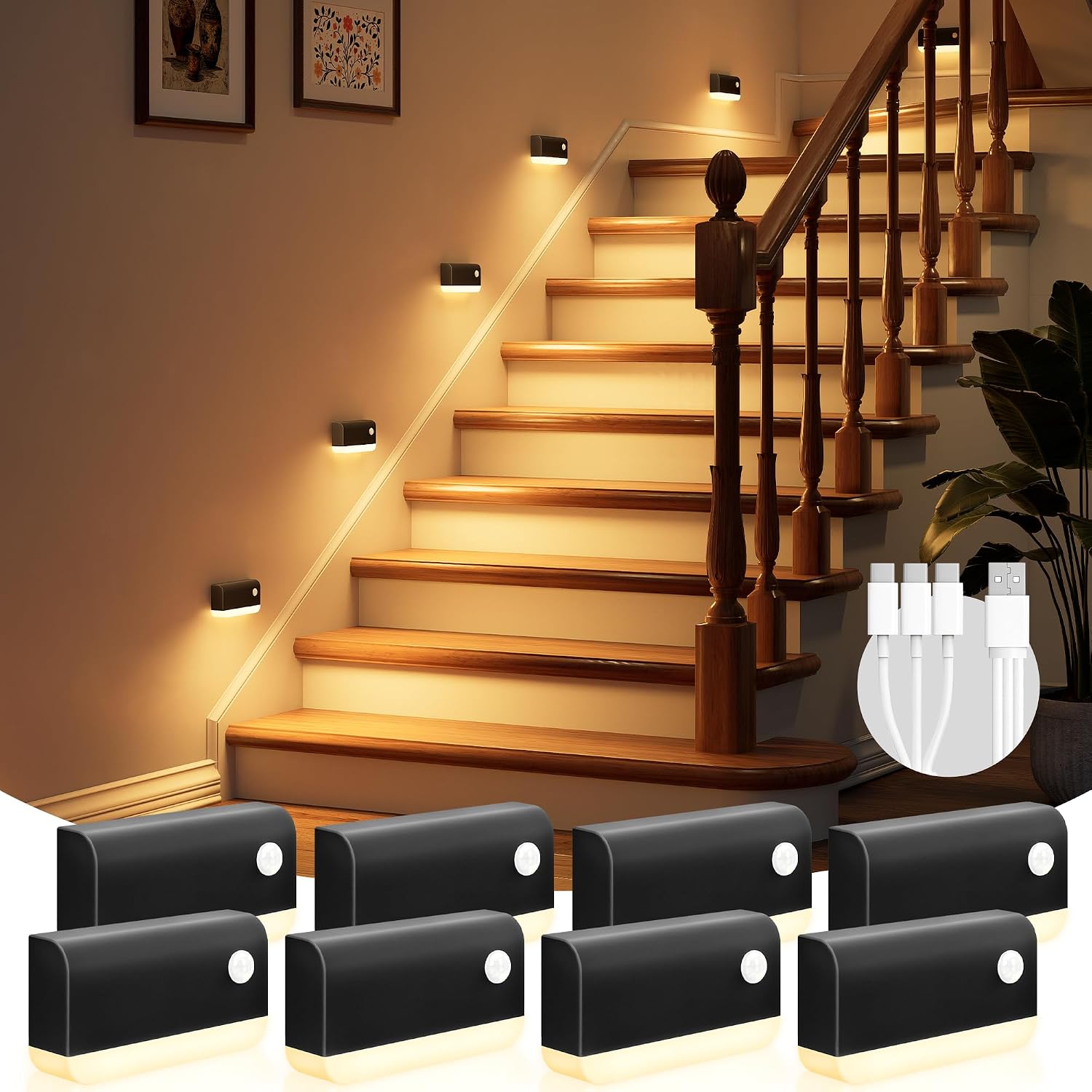 VOLISUN Motion Sensor Night Light, Rechargeable Stair Lights Indoor, Battery Operated Night Light for Hallway, Stairway, Bathroom…