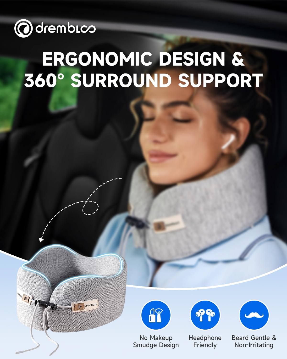 Neck Pillow Airplane, CertiPUR-US® BASF Memory Foam Travel Pillows with Comfortable Breathable Cover, Ergonomic Design Compact Airplane…