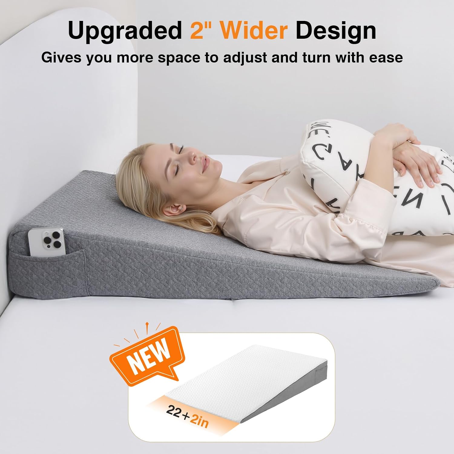 Vekkia 34" Extra-Long Wedge Pillow, Back & Arm Support, Bed Wedge Pillow for Sleeping After Surgery, Acid Reflux, Snoring Relief…