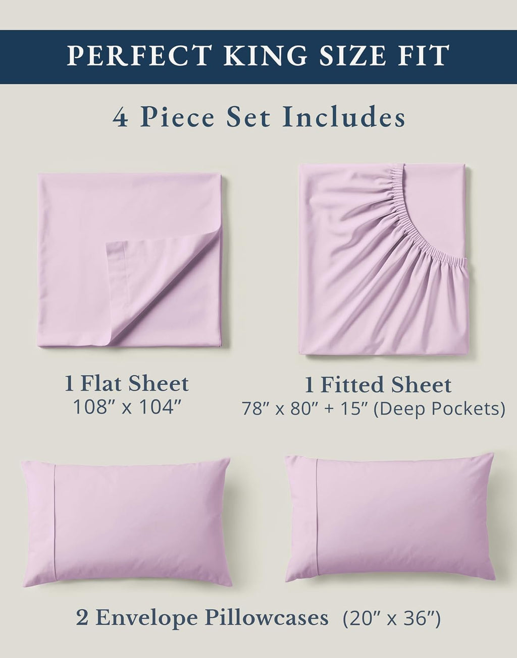 LaneLinen LANE LINEN 100% Organic Cotton Fully Elasticized King Sheet Set, Low Pilling Fade Resistant Machine Washable Naturally Cooling Ki…