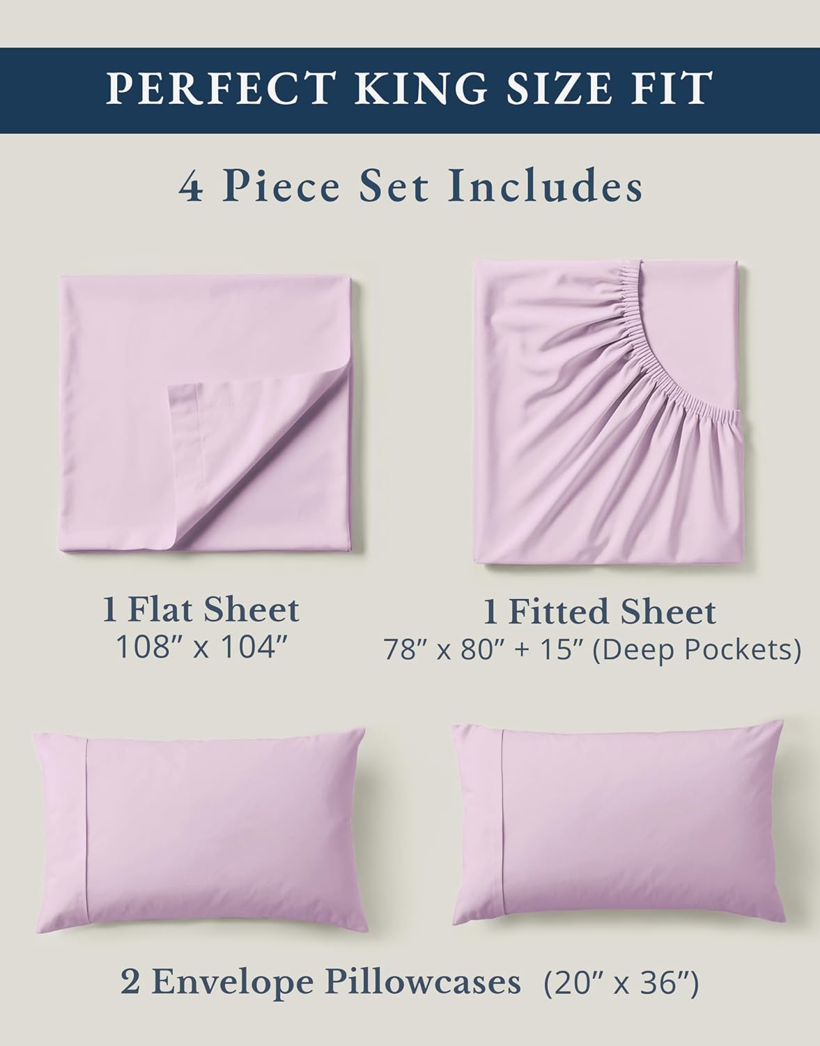 LaneLinen LANE LINEN 100% Organic Cotton Fully Elasticized King Sheet Set, Low Pilling Fade Resistant Machine Washable Naturally Cooling Ki…
