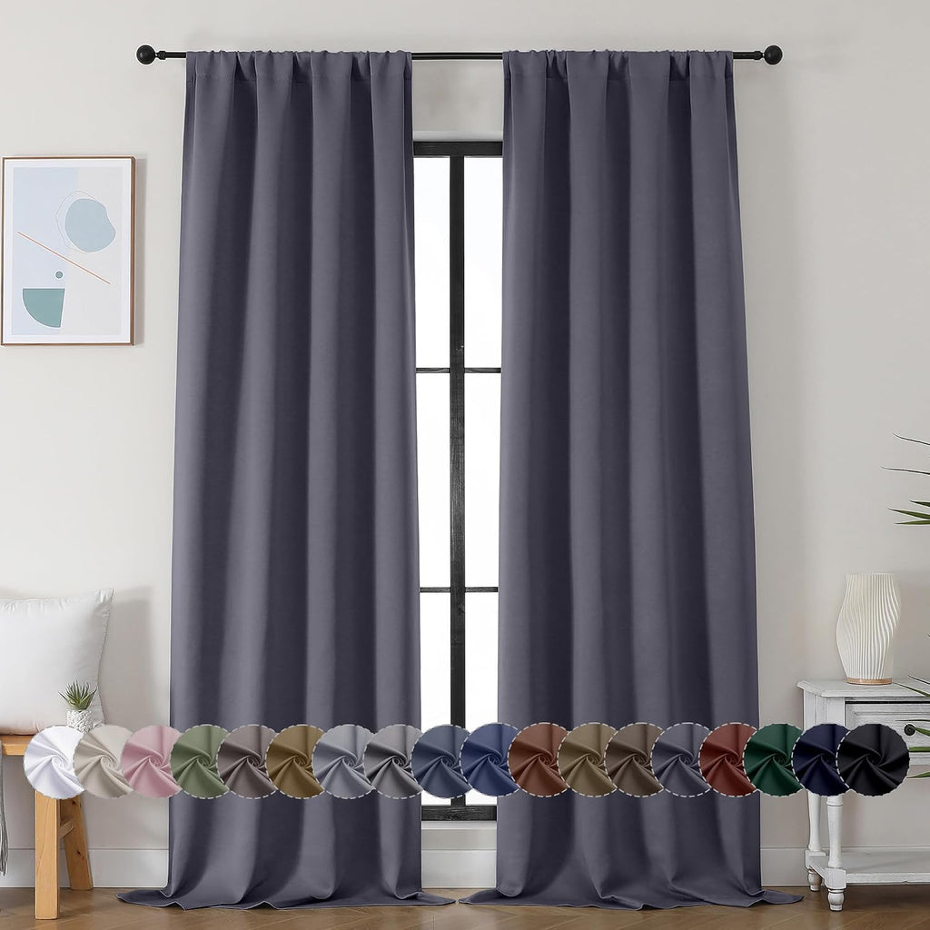 Simplebrand Ava Grey Blackout Curtains for Bedroom 96 Inches Long 2 Panels, Solid Thermal Insulated, Energy Saving Living Room Window …