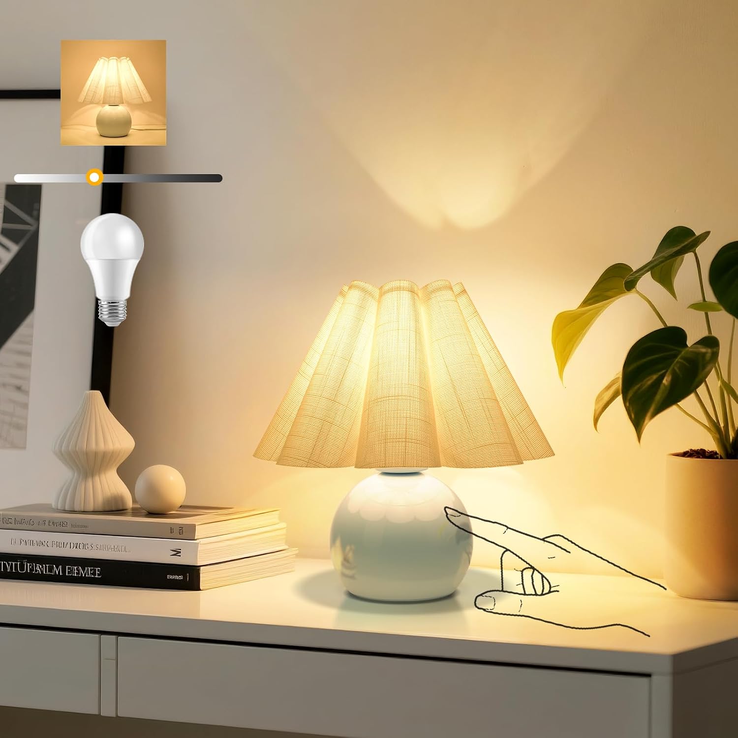 Light Blue Small Touch Control Table Lamp for Bedroom, Blue Bedside Lamps for Nightstand, Cute Mini Small Table Lamps for Small Spaces with…