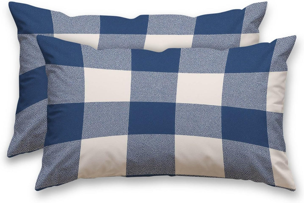 HOMETITUTE Blue Plaid Pillow Covers Decorative Pack of 2 Satin 12x20 Inch Lumbar Throw Pillow Cases for Sofa Couch Living Room Farmhouse…