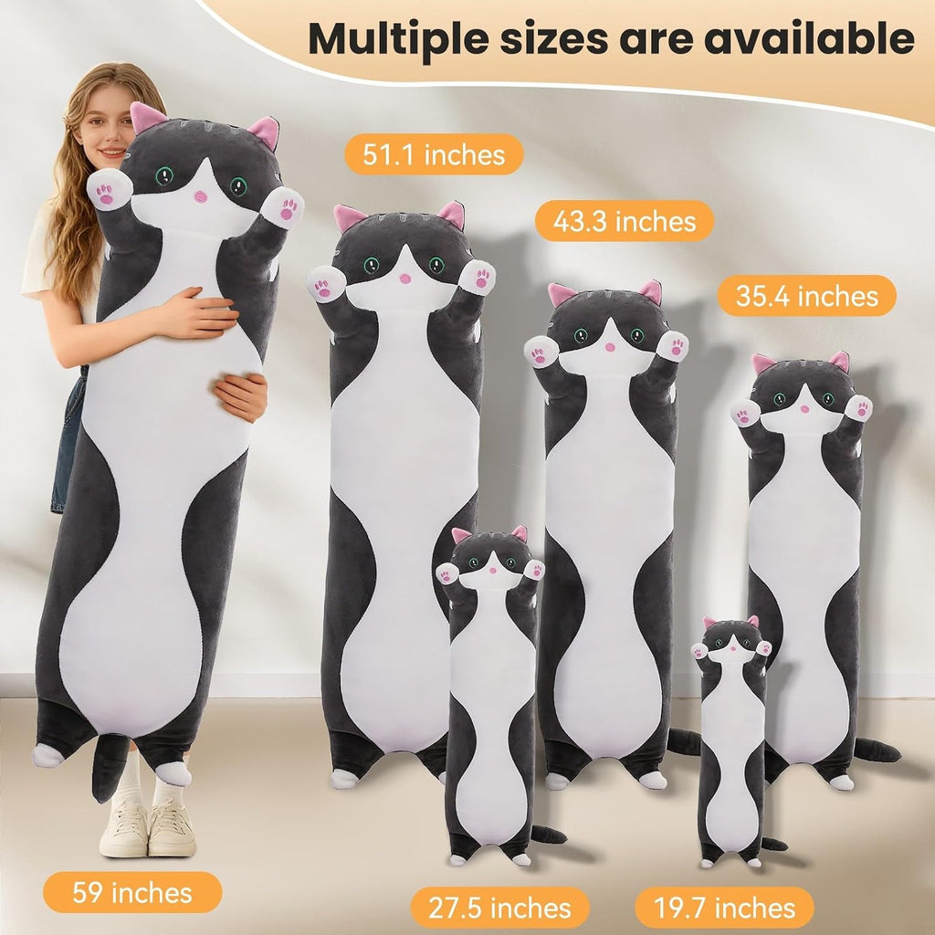 Shinuoer Cute Cat Plush Long Body Pillow – Soft Cartoon Stuffed Animal Doll, Kawaii Cat Plushie Cuddle Toy for Kids, Girls & Girlfriend (Bl…