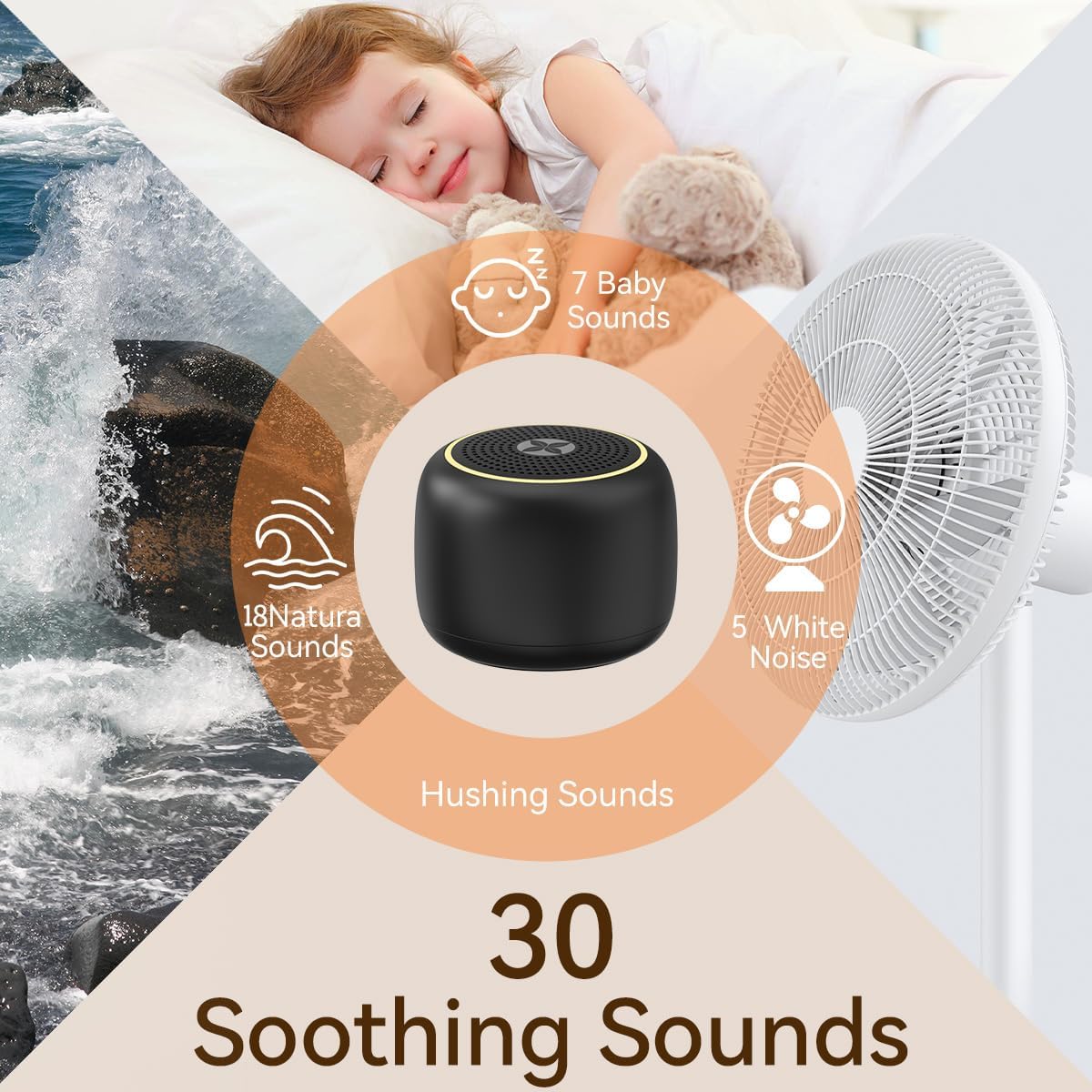 Portable Sound Machine Small Mini White Noise Machine Brown Noise 30 Soothing Sounds Rechargeable Speaker Block Noise 4 Memory Function…