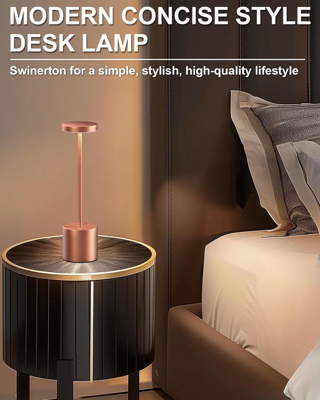Swinerton Cordless Table Lamps Rechargeable, Portable LED Desk Lamp, 5000mAh Battery Powered Wireless Table Light - 3 Color Dimmable…
