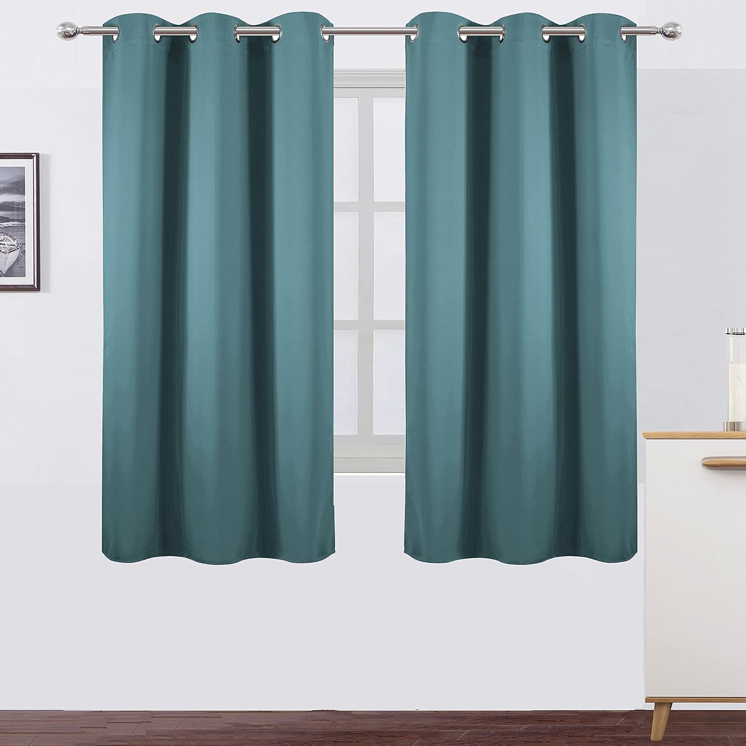 Lemomo Sea Teal Blackout Curtains 40 x 63 Inch Length/Set of 2 Curtain Panels/Thermal Insulated Room Darkening Blackout Curtains for Bedroo…