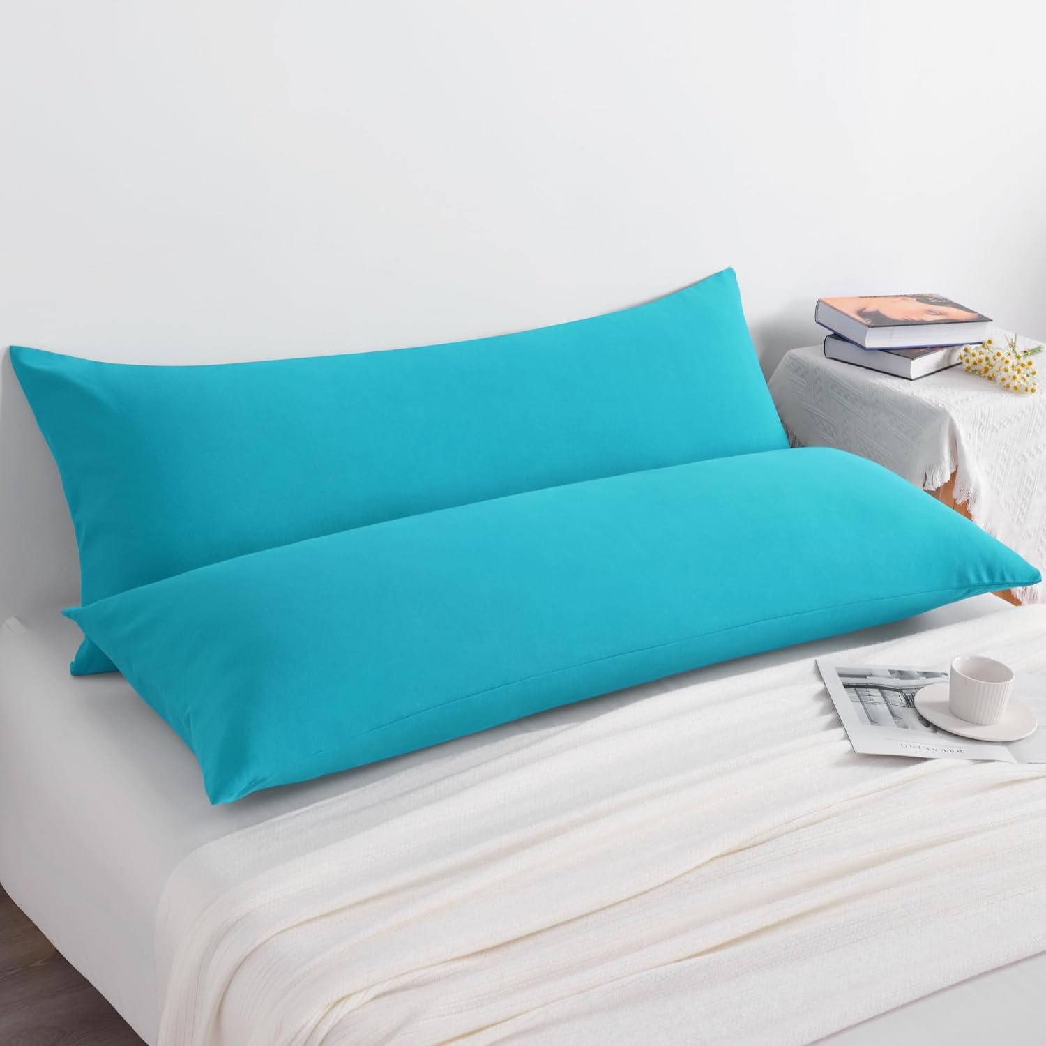 Ntbay Body Pillow Cases Set of 2, 2 Pack Brushed Microfiber 20x54 Pillow Cases, Soft, Wrinkle, Fade, Stain Resistant Blue Pillow Cases with…