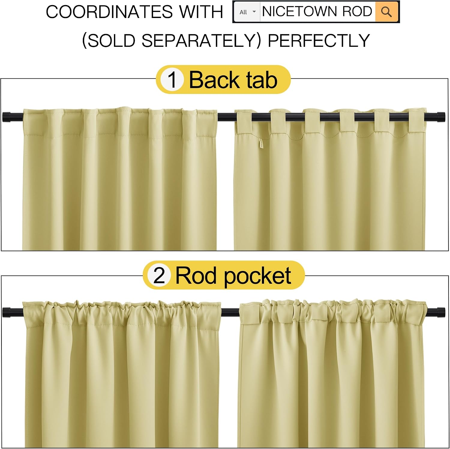 NICETOWN RV Curtains for Camper Windows - (Paler Yellow Color) 34x54 Inch, 2 Panels Set, Thermal Insulated Room Darkening Blackout…