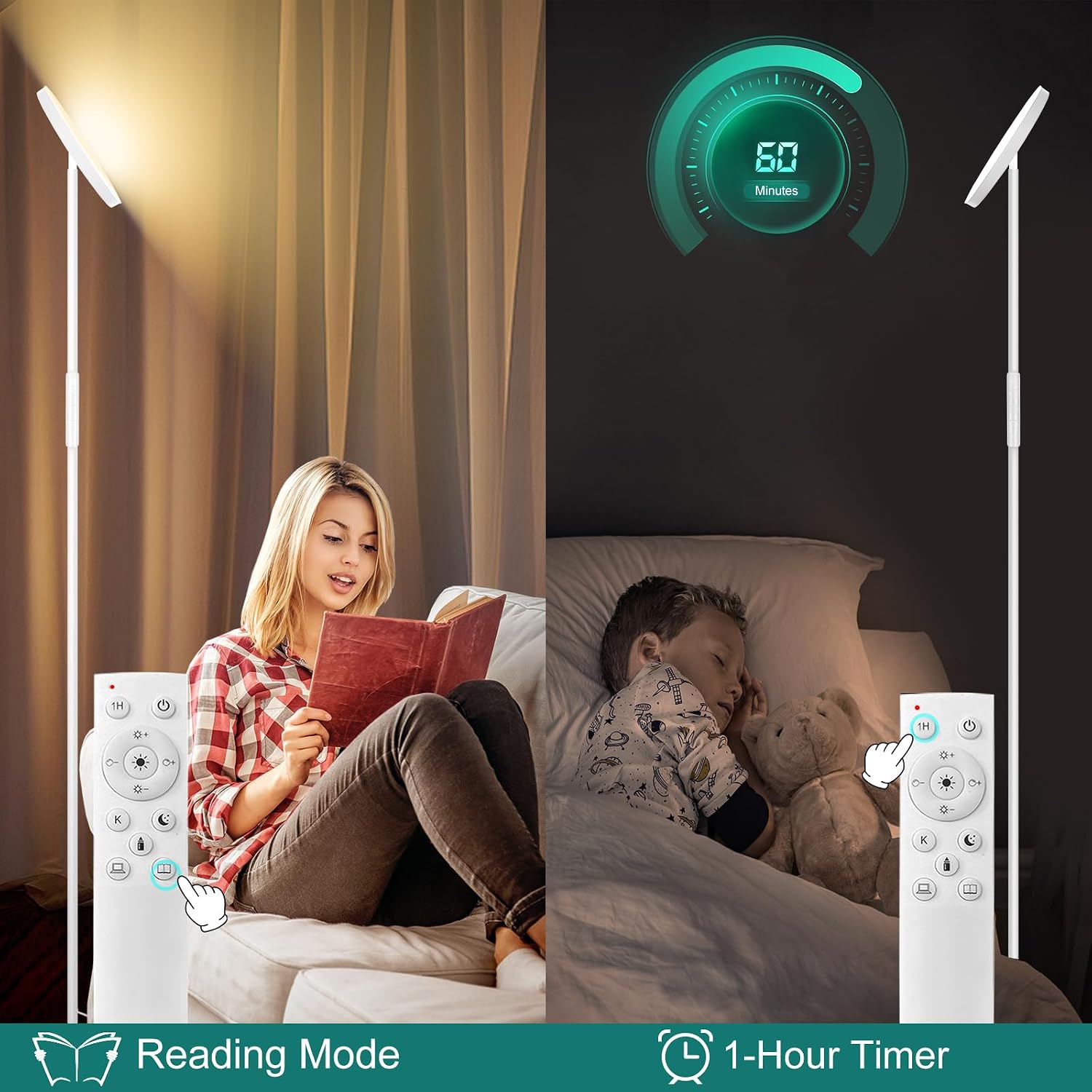 Mukuxin Floor Lamp, Upgraded 40W 4000LM Super Bright Torchiere LED Floor Lamps for Living Room, Stepless Dimmable Color Temperature 2700K-6…