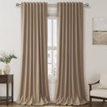 Nanspring Tan 100% Blackout Linen Curtains for Bedroom 120 Inches Long Back Tab Thermal Insulated Farmhouse Boho Decor Black Out Curtain fo…