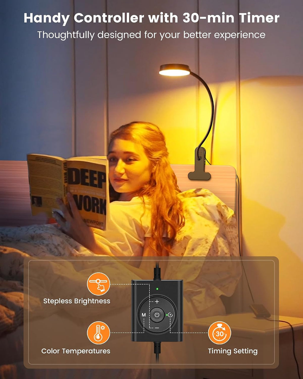 Glocusent 5W Clip on Light, 36LED Eye Caring Reading Light for Bed, 3 Colors & 5 Brightness Clip on Lamp with Adapter, Perfect Reading Ligh…