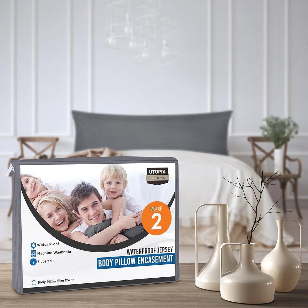 Utopiabedding Utopia Bedding 100% Waterproof Pillow Protectors with Zipper Body Size (Set of 2), Bed Bug and Dust Mite Proof Zippered Pillo…