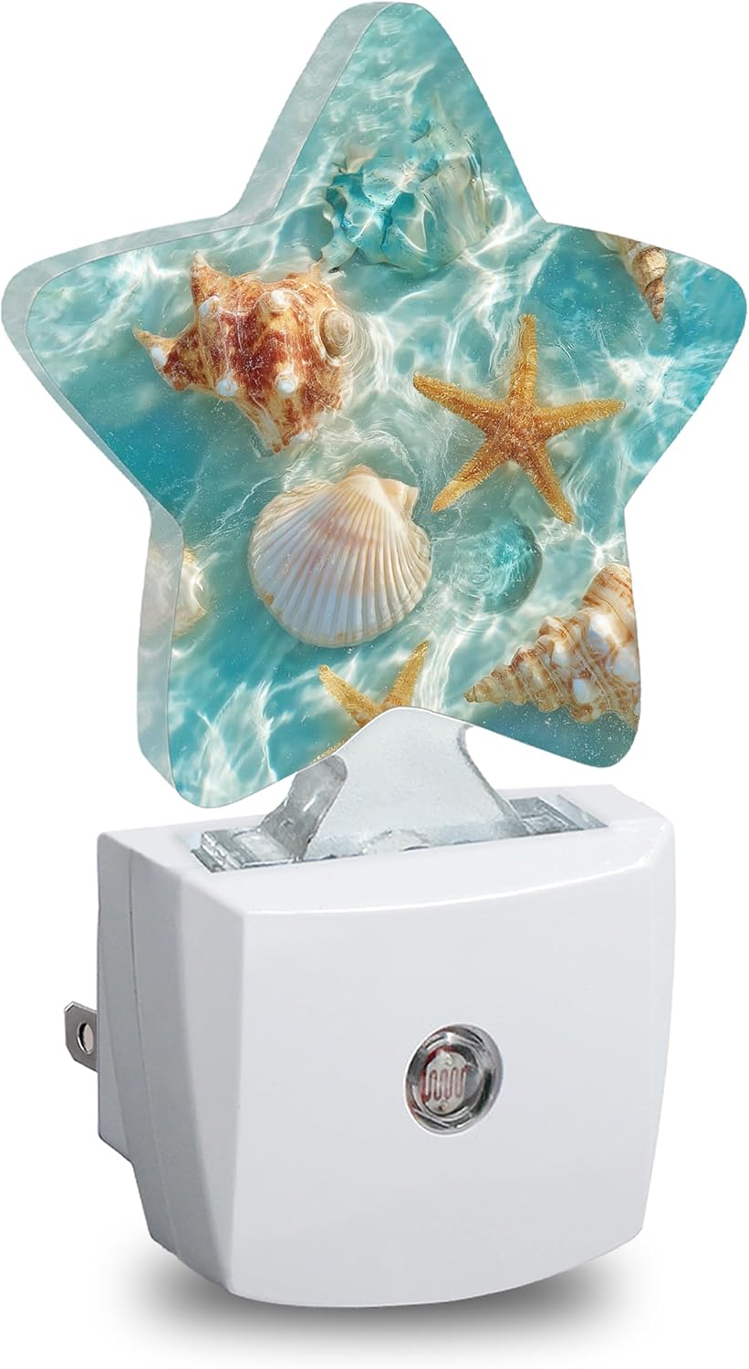 Ocean Beach Starfish Seashells Star Night Light Plug in, Soft Glow Night Light for Kids Bedroom Nursery, Gentle Warm Light for Sleep…